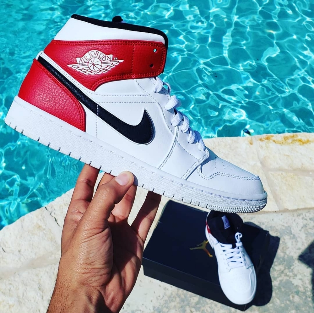 Jordan 1 Mid White Black Gym Red